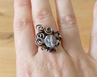 Adjustable Quartz Crystal Copper Ring: Boho Women's Jewelry