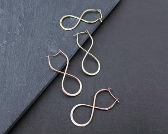 Infinte Hoop Earrings, Copper or Brass Lightweight Hoops, Elegant Jewelry Gift for Her