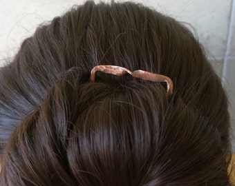 Copper or brass hair fork, minimalist hair pin, hair accessories, hammered hair comb, perfect gift for long hair women, simple bun holder