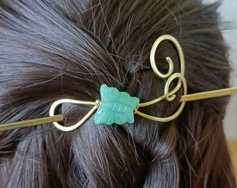 Aventurine small hair slide, butterfly hair barrette, copper or brass hair holder, hair accessory, hair jewelry gift, metal hair clip