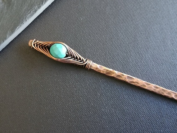 Turquoise Hair Stick, Brass or Copper Hair Pin, Hair  display picture 1