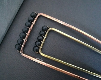 Black hair fork, copper or brass bun holder, two sizes hair accessory, minimalist hair comb, perfect gift for long hair women