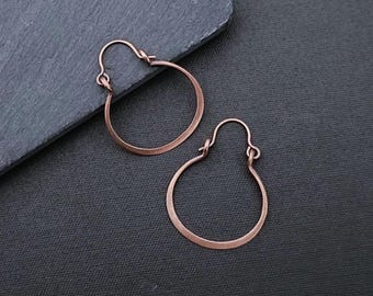 Copper or brass minimalist hoop earrings, elegant jewelry gift for modern women, lightweight earrings