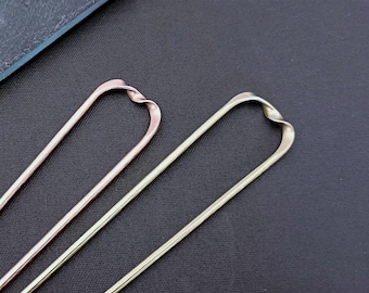 Twisted Hair Fork, Copper or Brass Bun Holder, Elegant Handmade Hair Jewelry Gift