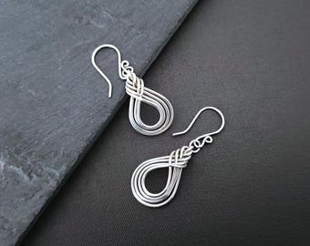 Sterling Silver Pipa Knot Earrings, Chinese Knot Dangles, Elegant Jewelry Gift for Her