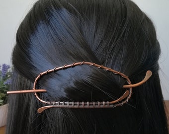 Copper or brass hair slide with stick, bun holder, elegant hair barrette, perfect gift for long hair women, handmade hair jewelry