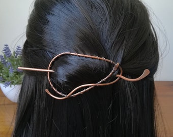 Copper hair slide, bun holder, hair barrette, hair pin, hair stick, perfect gift for long hair, handmade hair jewelry, solid brass hair comb