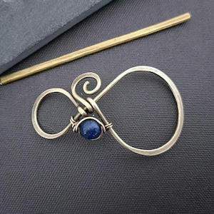 Lapis lazuli hair slide, brass or copper bun holder, small hair barrette, perfect gift for long hair women, hair clip, metal hair jewelry