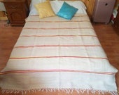 Large vintage Moroccan pom pom wool blanket 386 175 cm Free shipping