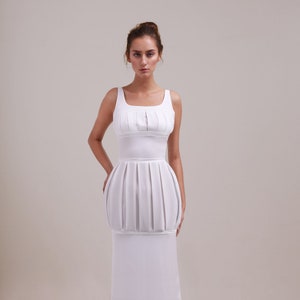 Crepe Silk Satin Column Dress: Greek-Inspired Pleated White Gown