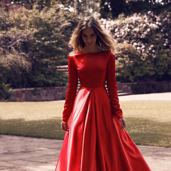 Custom Duchess Satin Evening Gown: Open Back Fairytale Bridal Dress