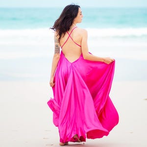 Silky Open Back Maxi Dress: Romantic Wedding & Beach Gown