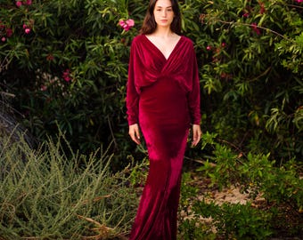 Vestido de noche de sirena de terciopelo: vestido formal de manga larga estilo vintage