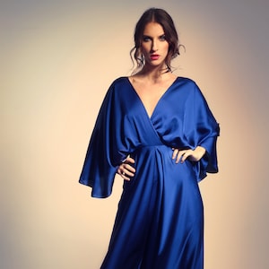Elegant Silky Wedding Jumpsuit: Wide Leg Evening Romper