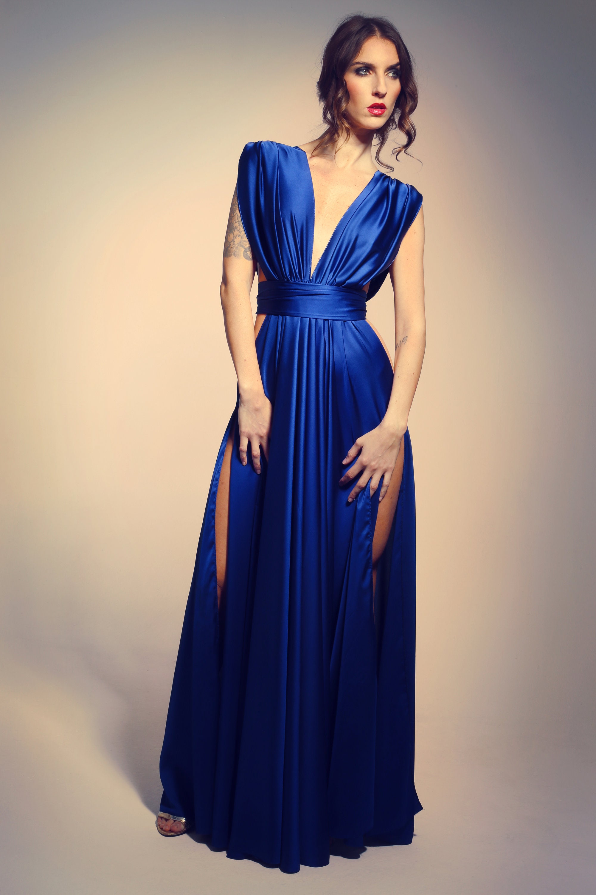 satin deep v dress Deep V Satin Maxi Dress - Off White