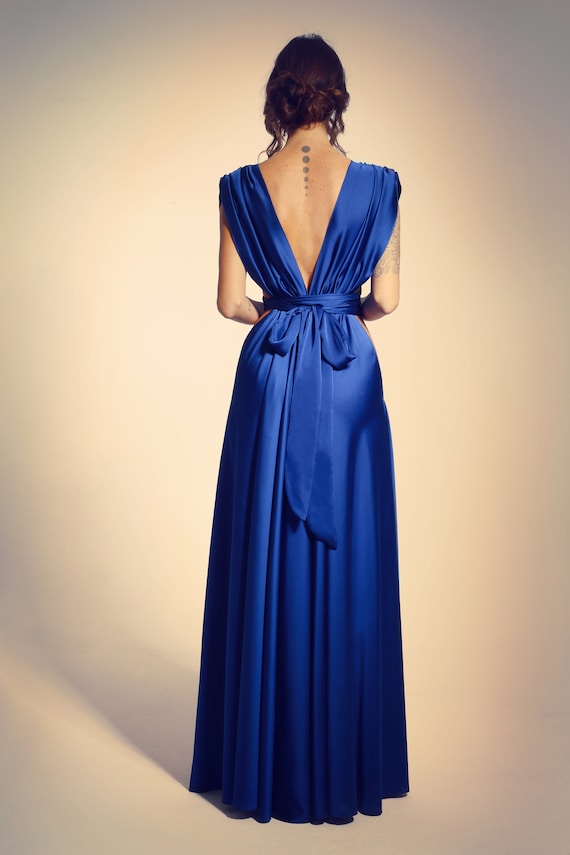 v-neck backless satin long dress Deep V-neck Satin Evening Gown High Slit, Open Back, Made to Measure