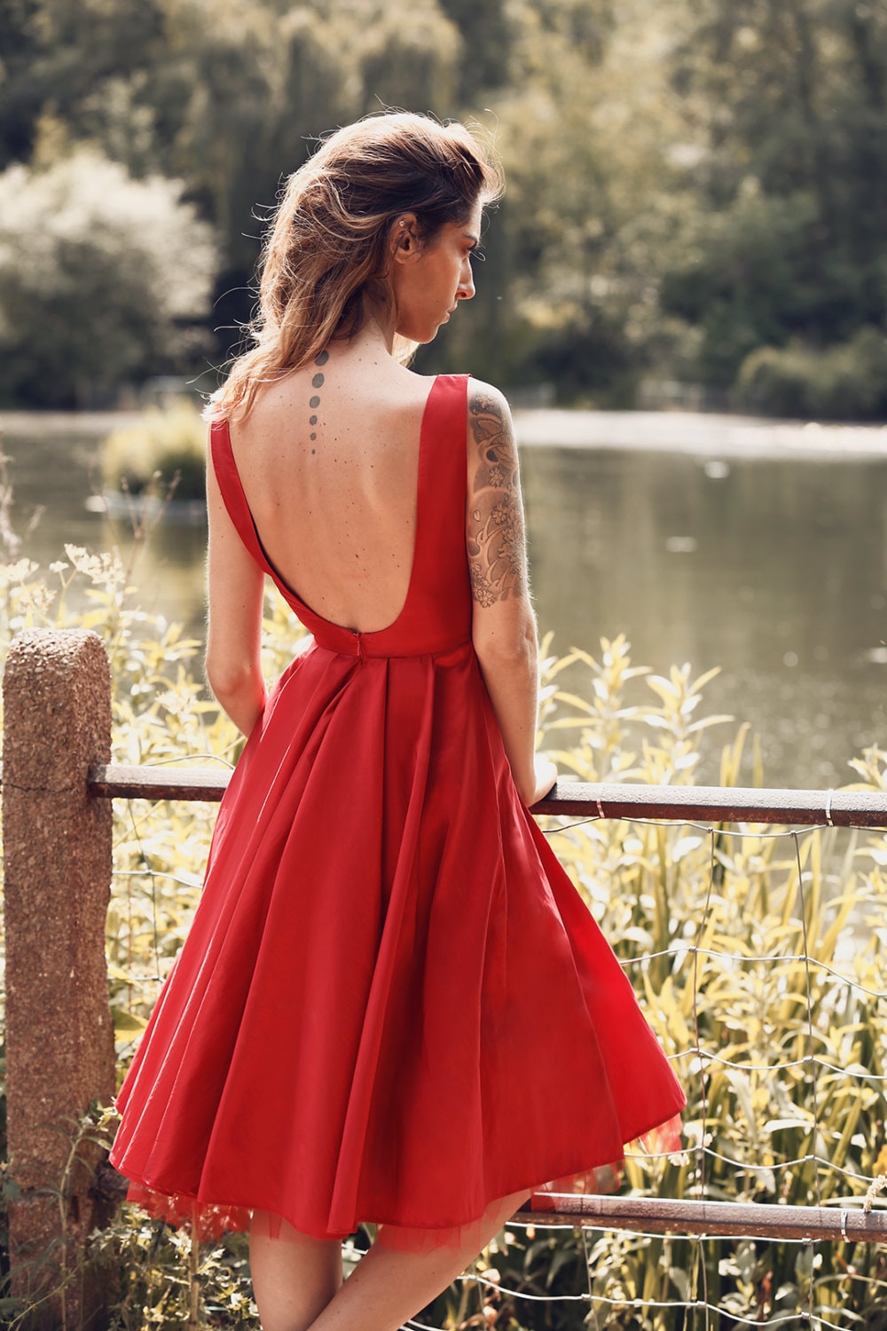 red taffeta cocktail dress Red Taffeta A-Line Dress