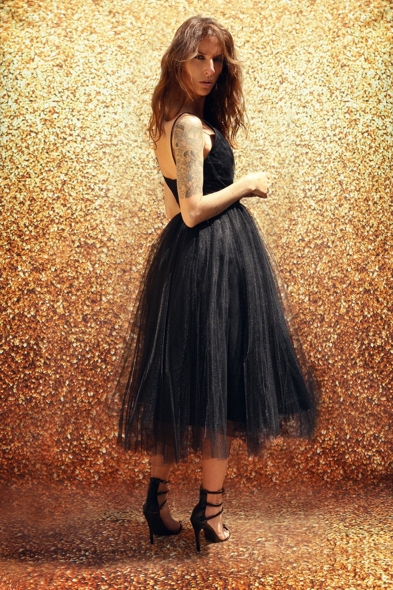 Black tutu dress with chiffon flowers, tutu dress, tut sexy dress, net dress, evening dress, sexy evening dress, tut evening dress image 3