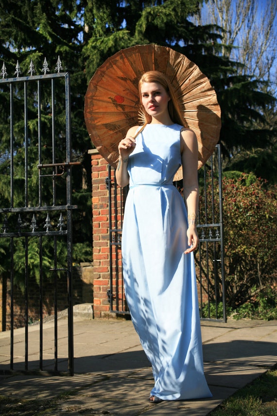 Organic Cotton Long Dress: Lightweight Blue Cotton Gown