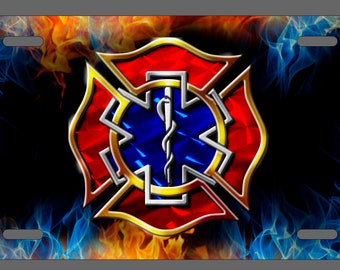 EMT License Plate: Fire and Rescue Theme (Aluminum, 6x12)