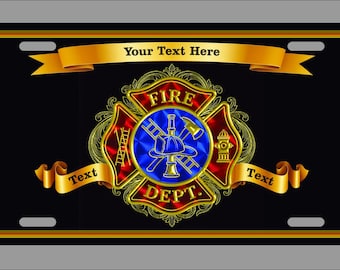 Custom Fire Department Maltese Cross License Plate, Personalized Aluminum Vanity Tag (6x12)