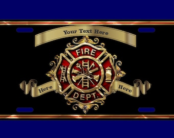 Fire Service License Plate: Maltese Cross Design (Aluminum, Custom)