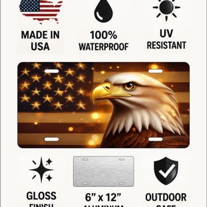 Golden Eagle Aluminum License Plate – 6x12 Patriotic Car & Truck Tag image 2