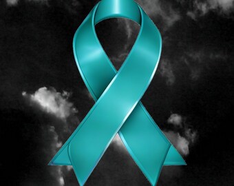 Teal Ribbon Awareness Decal, Ovarian Cancer PTSD Survivor Support, Waterproof Vinyl Car Laptop Sticker, USA Made