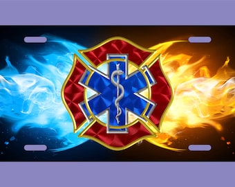 EMT Fire Rescue Aluminum License Plate, Personalized First Responder Vanity Tag, 6x12 UV Coated, Firefighter Gift