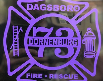 Custom Fire Maltese Cross Decal, Personalized Firefighter Vinyl Sticker, USA Made, Waterproof Tool Sticker