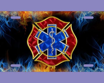 EMT Fire Rescue Aluminum License Plate, Personalized First Responder Vanity Tag, 6x12 UV Coated, Firefighter Gift