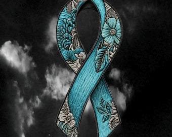 Teal Ribbon Awareness Decal, Ovarian Cancer PTSD Survivor Support, Waterproof Vinyl Car Laptop Sticker, USA Made