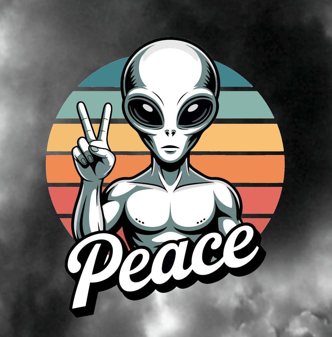 Alien Peace Sign Vinyl Sticker, Retro UFO Decal - Etsy