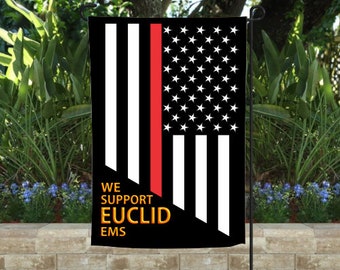Red Line EMS Garden Flag, Fire Rescue Support (12x18 Inch Polyester)