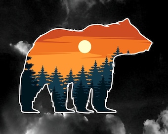 Sunset Forest Bear Decal, Waterproof Vinyl Sticker