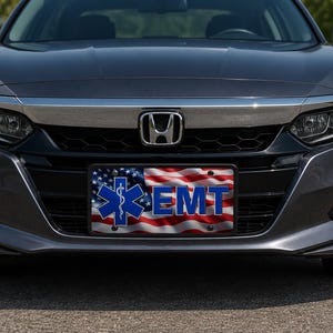 Personalized EMS Aluminum License Plate, EMT Paramedic Front Vanity Tag, 6x12 UV Coated Custom Plate, First Responder Gift image 4