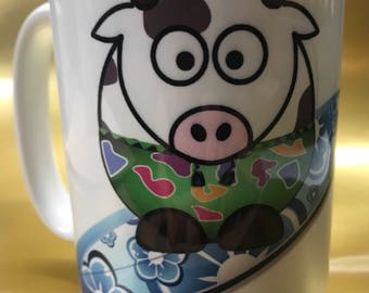 Surfing cow coffee mug
