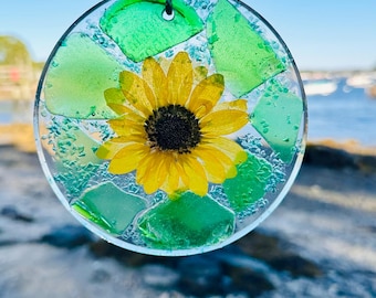 Sea Glass & Sunflower Sun Catcher