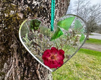 Sea Glass & Dried Flowers Heart