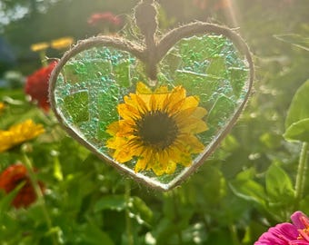 Sea Glass & Dried Flowers Heart