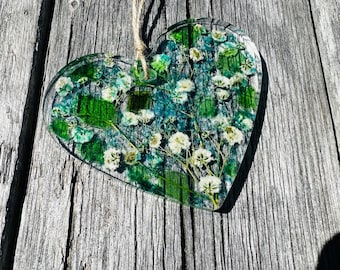 Sea Glass & Dried Flowers Heart