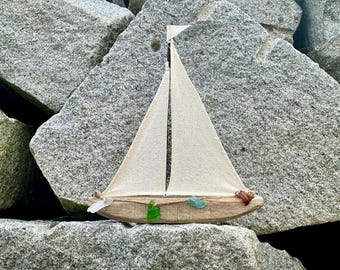 Sea Glass & Driftwood Sailboat