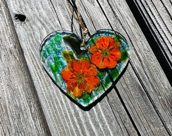 Sea Glass & Dried Flowers Heart