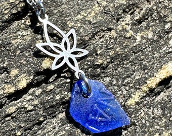 Sea Glass & Lotus Flower Necklace