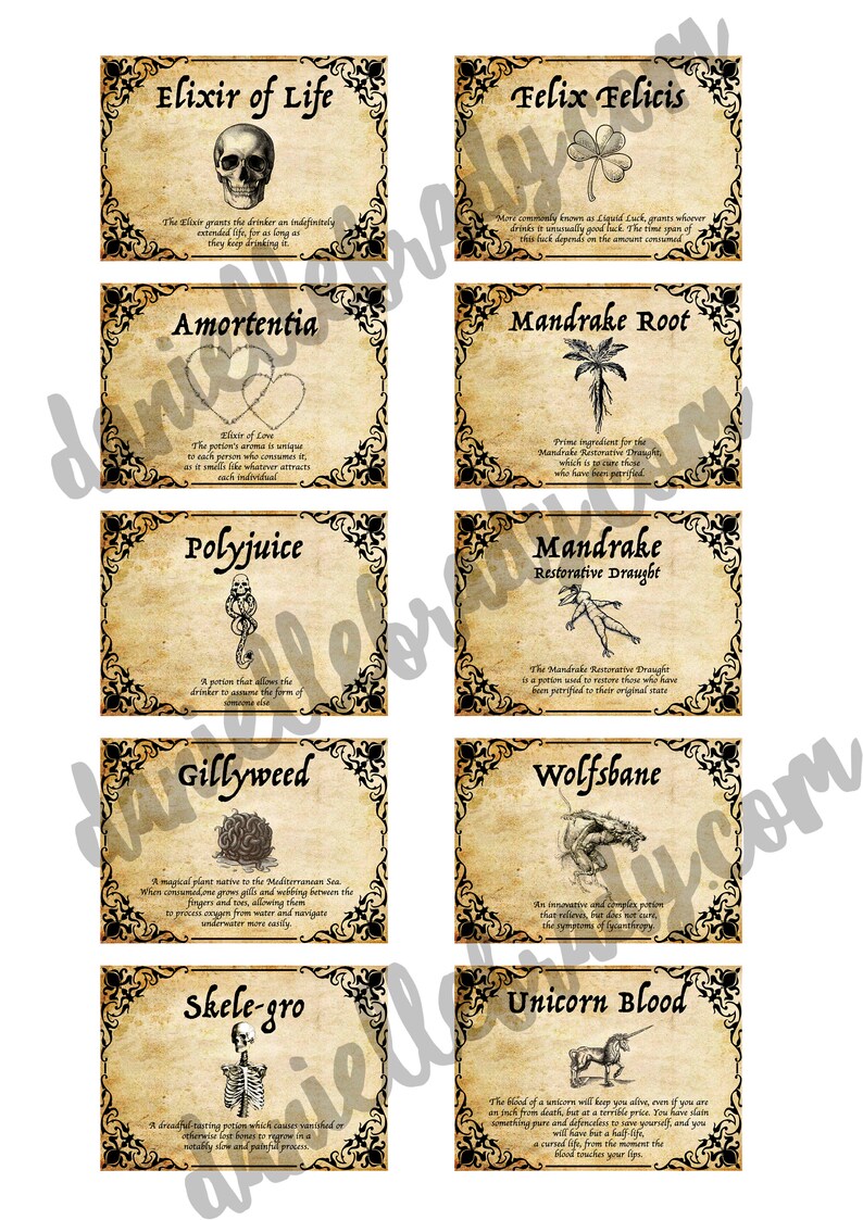 Etichette Pozioni Harry Potter Da Stampare Italiano