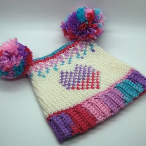 Heart Hat with Pom Poms - Young Toddler
