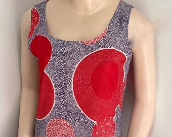 VINTAGE 1970's HOME SEWN Op-Art Polka Dot Tank Dress size Medium to Large