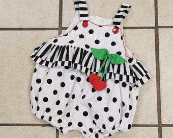 LOVABLE Monochrome POLKA Dot Jumper /w BRIGHT Red Cherries Size 2T