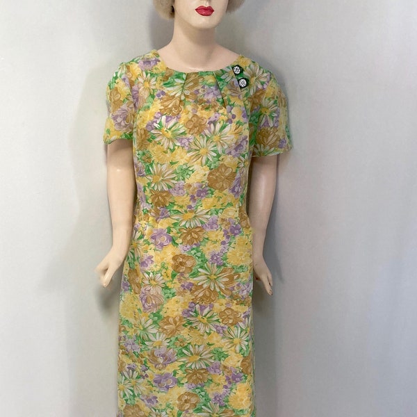 DULCE 1960s HOME SEWN vestido floral vintage tamaño Medio