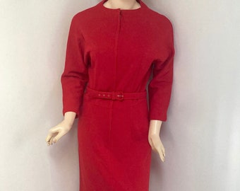 VINTAGE 1960s RASPBERRY Red MOD Dress with Belt size Medium